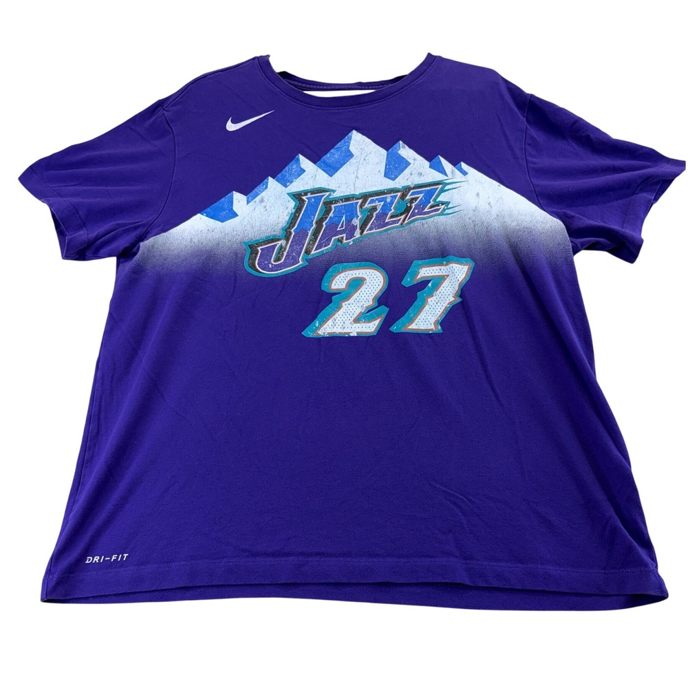 Nike T-Shirt Mens L Purple Rudy Gobert Utah Jazz 27 Dri-FIT Mountain Graphic Tee